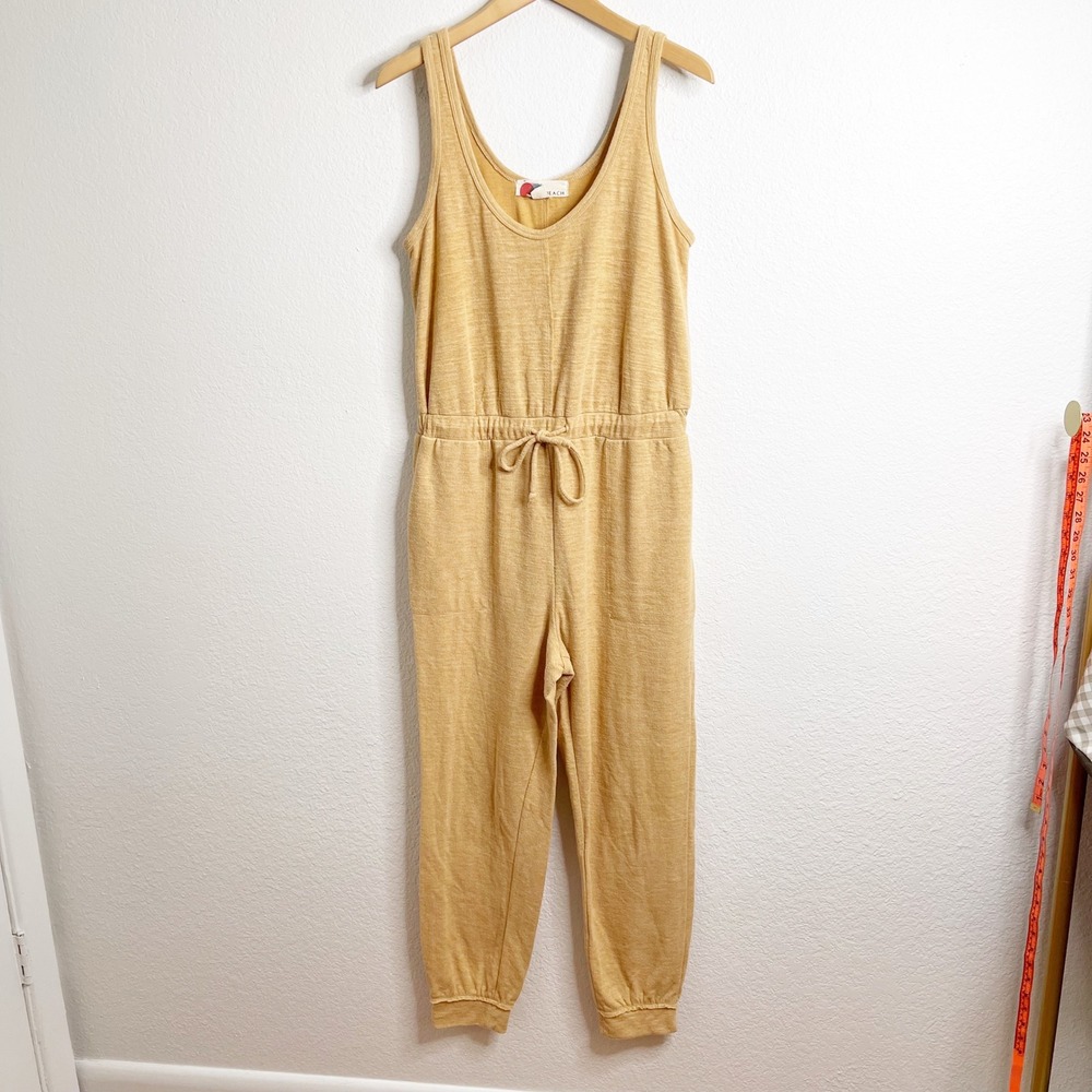 Free People Beach Slub Knit Sleeveless Jogger Jumpsuit Mustard Neutral Small S